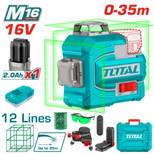 توتال تولز ميزان ليزر اخضر 12 خط 35 متر بطاريه 16 فولت و شاحن TLL301201