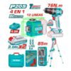 TLL260467_2_1000x1000 طقم كومبو 20 فولت 4 قطع مع بطاريتين 2 أمبير (4 في 1: شنيور دقاق 76 نيوتن، متر الليزر 85 متر، ميزان الليزر 12 خط أخضر، وحامل 120 سم) - توتال (TLL260467)