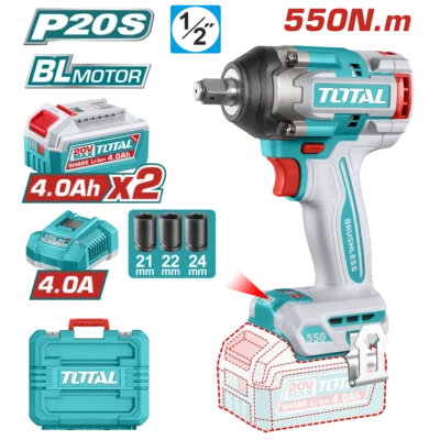 UTIWLI2055-1100x1100h.png دريل بطارية 1/2 بوصة 550 نيوتن مع 2 بطارية 4 أمبير و شاحن-توتال - TIWLI2055